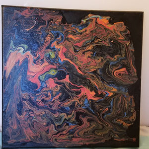 Original Painting 12x12 Black Red Blue